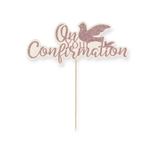 Picture of ON YOUR CONFIRMATION WHITE & PINK CAKE TOPPER